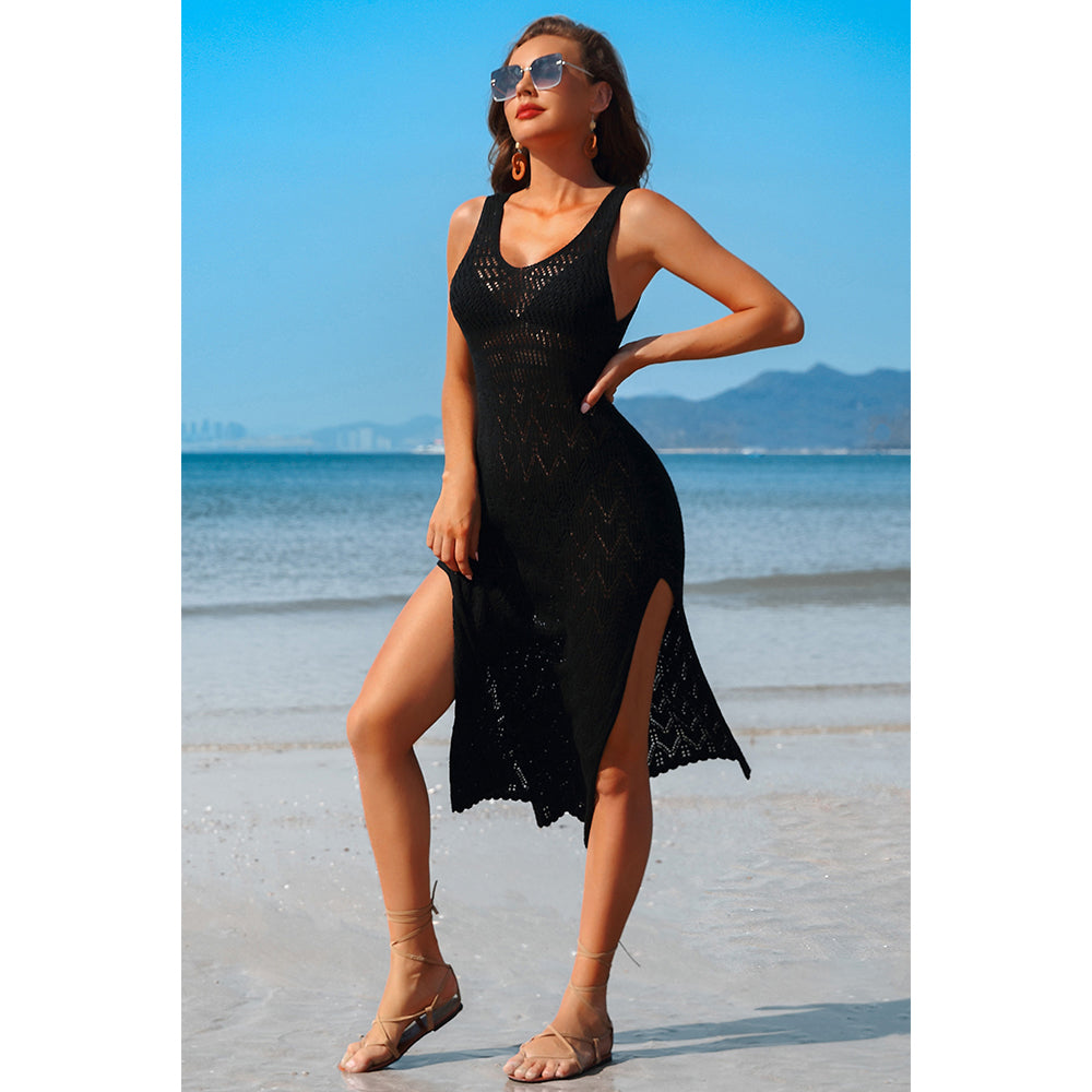 Charmo Women's Crochet Sleeveless Side Slit Midi-Length Cover Ups Dress