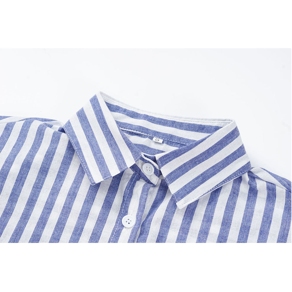 V For City Women's Striped Button-Down Long Sleeve Shirt with Dual Chest Pockets