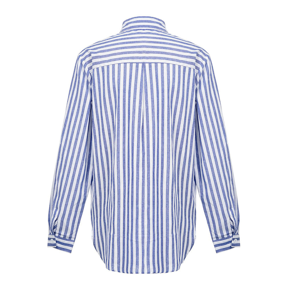V For City Women's Striped Button-Down Long Sleeve Shirt with Dual Chest Pockets