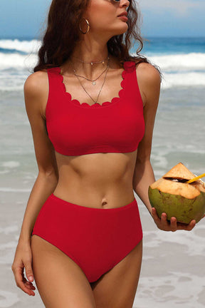 Scalloped Retro Square Neck Modest Bikini Set-7614