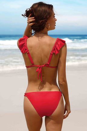 Ruffle 2 Piece Bathing Suit Tie Back Bikini Set-7628