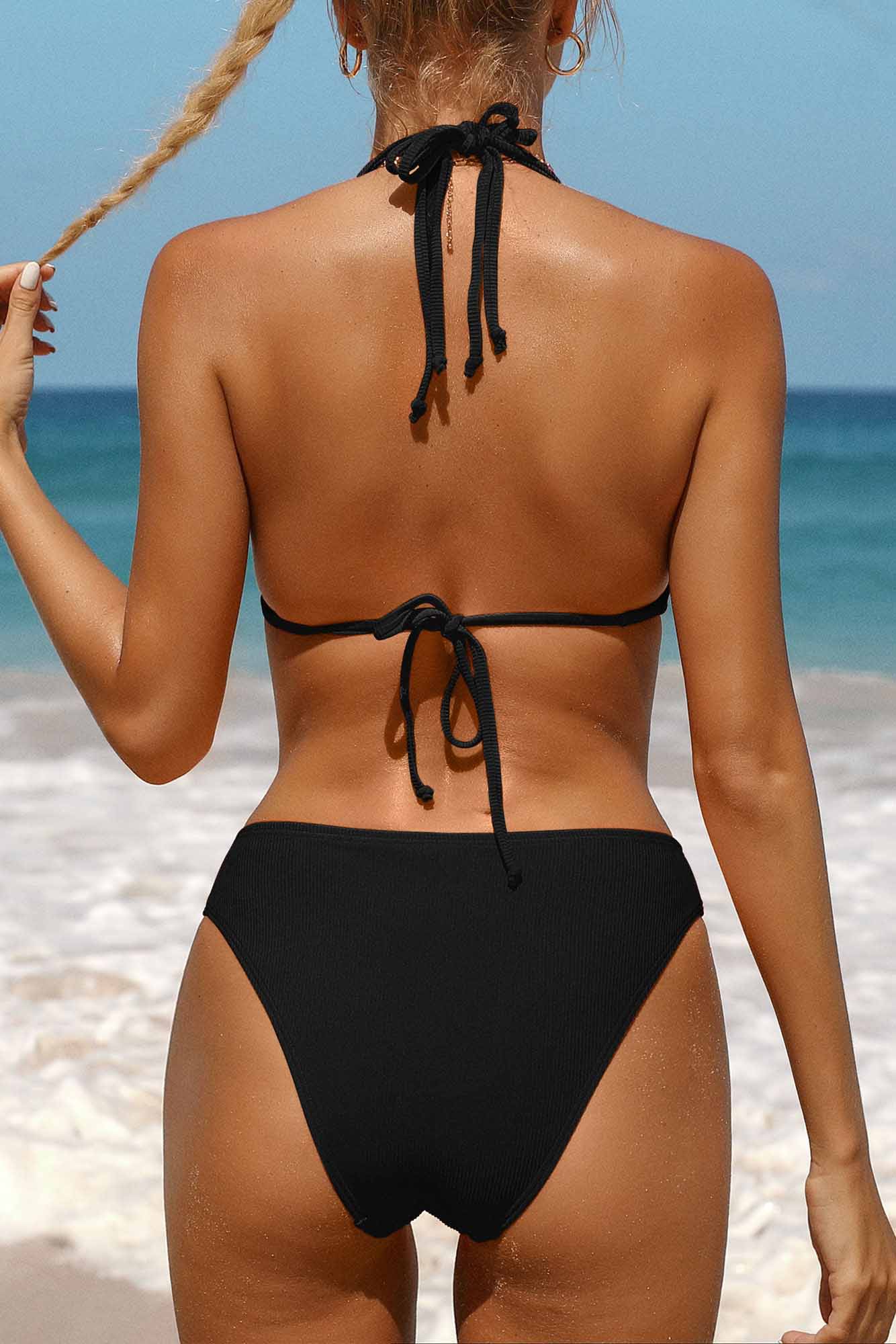 Women High Cut Bikini Set Ribbed Bathing Suit-7680