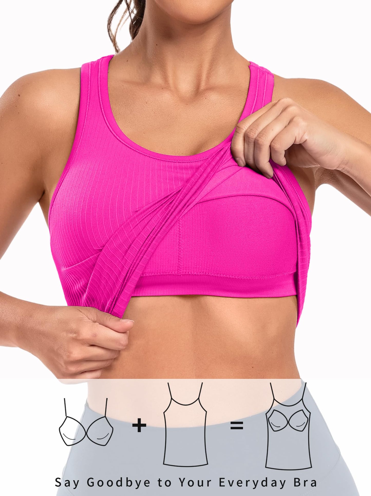 Attraco Women's Workout Tank Tops with Built in Bra Ribbed Seamless Yoga Tanks Tight Fit Sport Tops