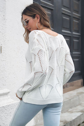 Women Long Sleeve Hollow Out Knitted Sweaters-100% Acrylic