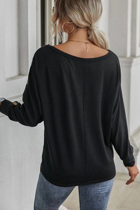 Women Off Shoulder Long Sleeve Top with Buttons -AL9445