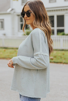 Oversized Drop Sleeve Top With Pocket-AL9443