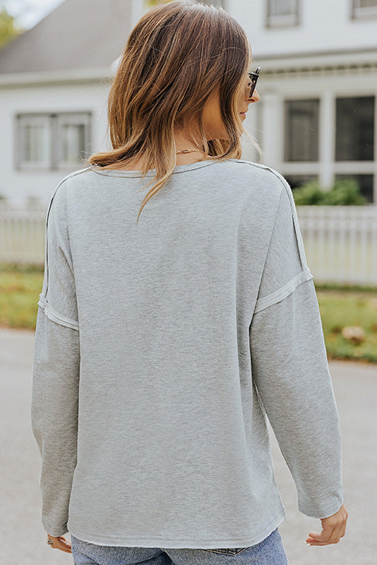 Oversized Drop Sleeve Top With Pocket-AL9443