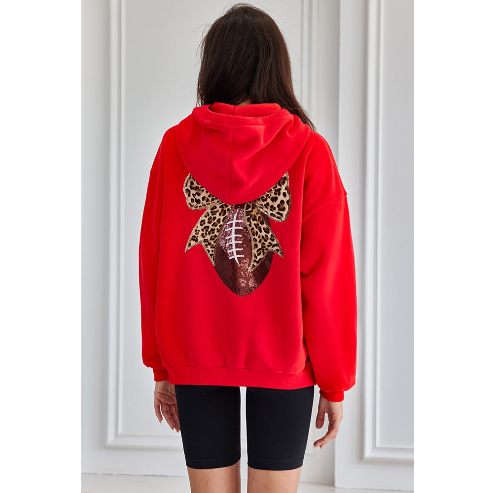 Attraco Women's Gameday Football Sequin Oversized Half Zip Fleece Pullover Hoodies Long Sleeve Fashion Half Zip Sweatshirt Fallfreshness Winter 2025