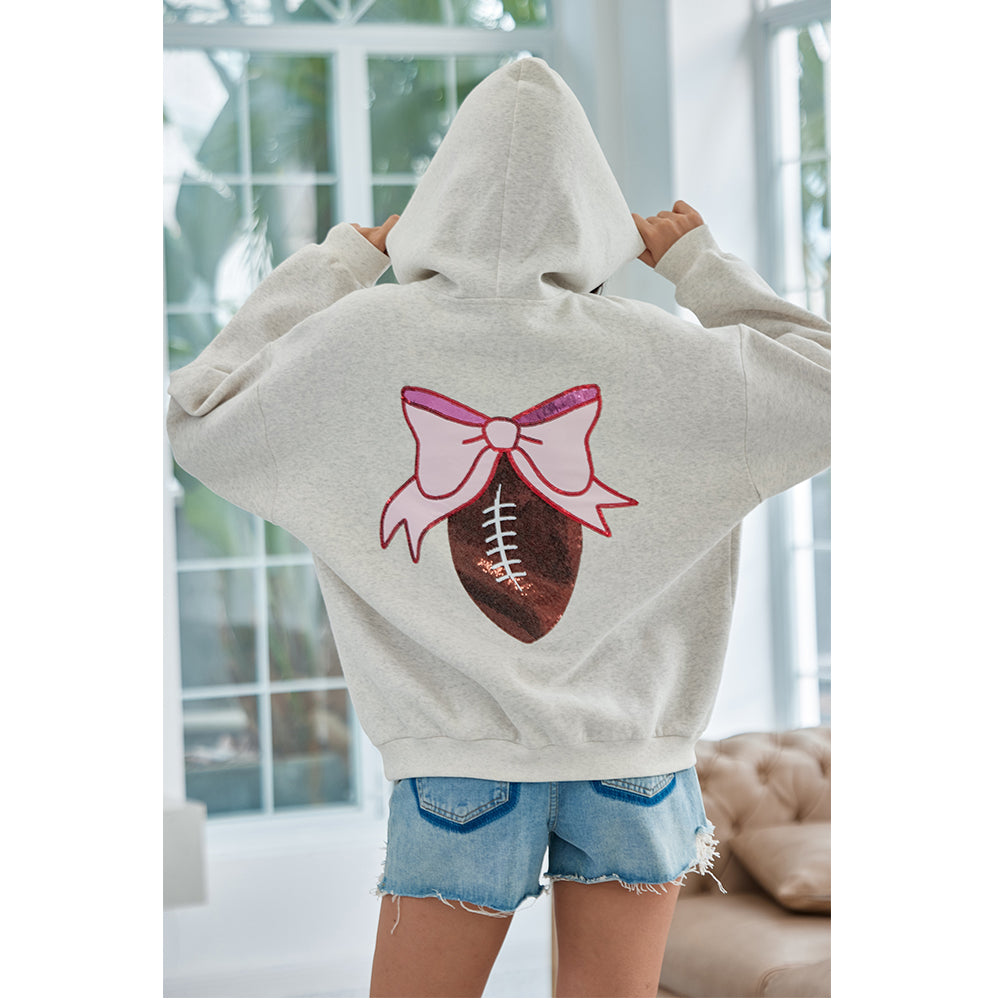 Attraco Women's Gameday Football Sequin Oversized Half Zip Fleece Pullover Hoodies Long Sleeve Fashion Half Zip Sweatshirt Fallfreshness Winter 2025