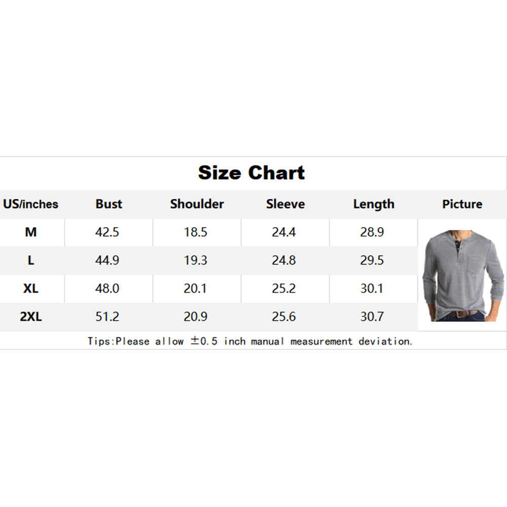 Attraco Men's Long-Sleeve Henley Neck T-Shirt Casual Solid Color Basic Layering Tops