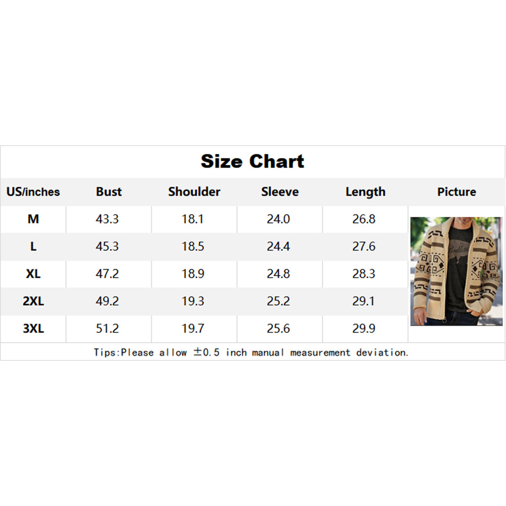 Attraco Men's Fall/Winter Fashion Jacquard Knit Long-Sleeve Zip-Up Lapel Cardigan Sweater