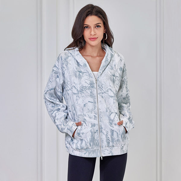 Attraco Women's Oversized Hooded Sweatshirt Solid Color Full Zip Long Sleeve Pocket Sweatshirt