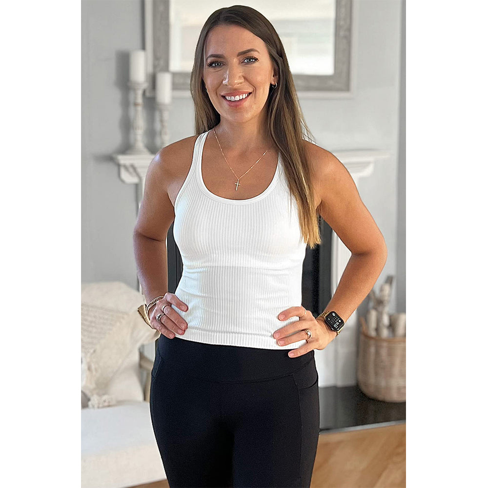 Attraco Women's Ribbed Workout Crop Tops with Built in Bra Yoga Racerback Tank Top Sport Tops Activewear Tops
