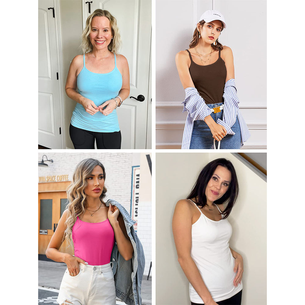 V FOR CITY Women's Shelf Bra Camisole Tops Adjustable Spaghetti Strap Cami Tank Tops Cotton Undershirts 2 Pack