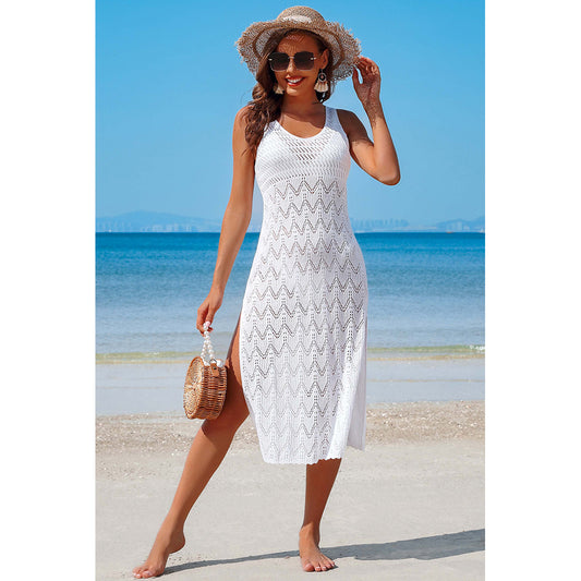Charmo Women's Crochet Sleeveless Side Slit Midi-Length Cover Ups Dress