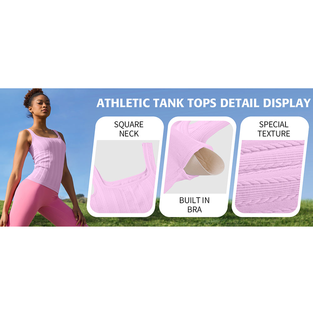 Attraco Women's Ribbed Workout Tank Tops with Built in Bra Athletic Tank Tops Slim Fit Yoga Tops