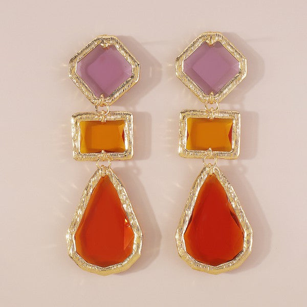 Womens Color Block Geometric Resin Earrings