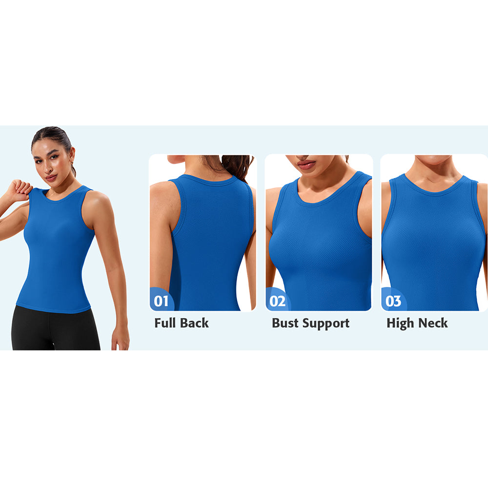 Attraco Women's Workout Tank Tops Seamless Full Length Gym Tops Athletic Yoga Top Built in Bra