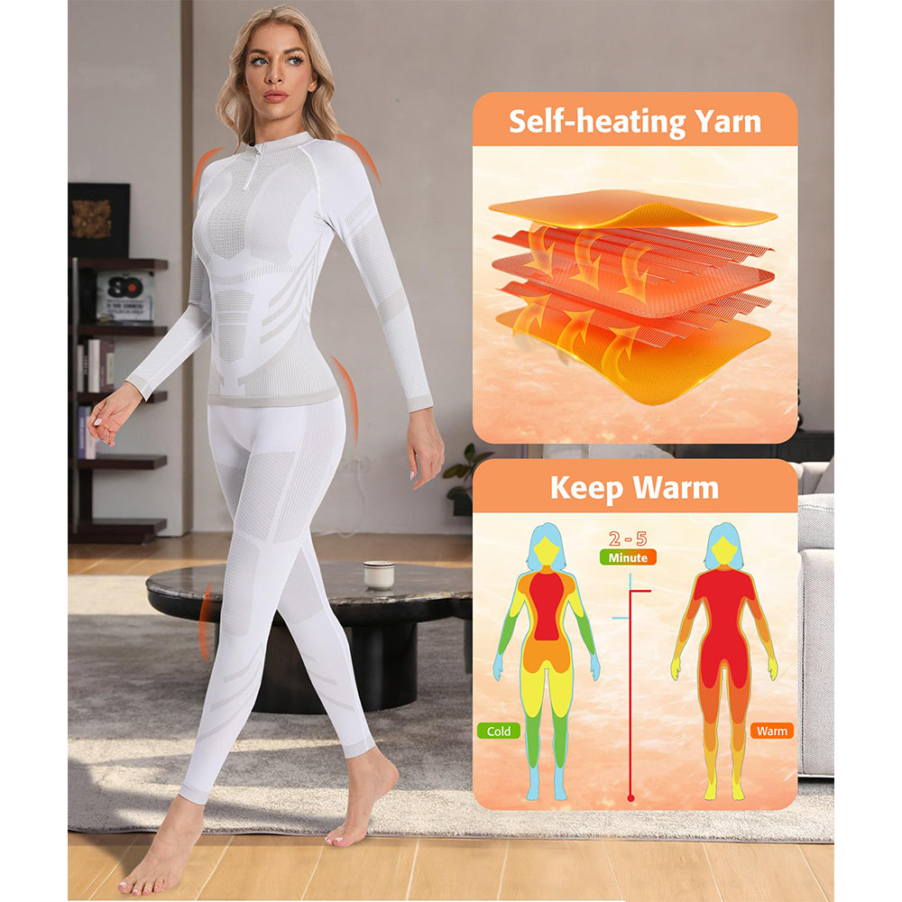 Attraco Women's Thermal Base Layer Set for Skiing Quarter Zip Thermal Underwear for Cold Weather