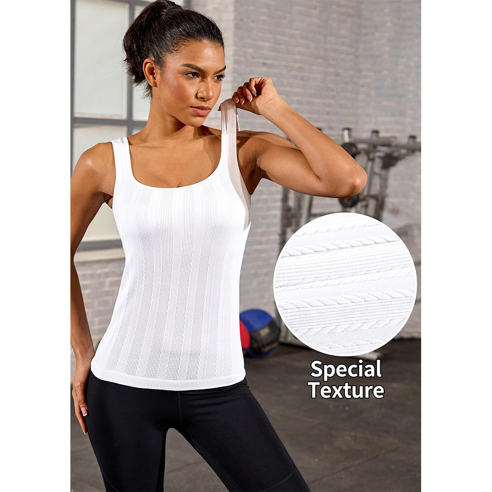 Attraco Women's Ribbed Workout Tank Tops with Built in Bra Athletic Tank Tops Slim Fit Yoga Tops