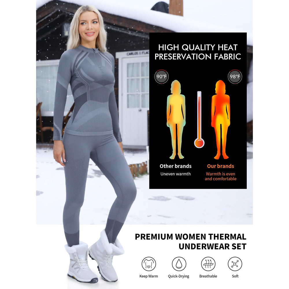Attraco Women's Thermal Underwear Sets Half Zip Long Johns Underwear Thermal Wear Thermal Set For Winter