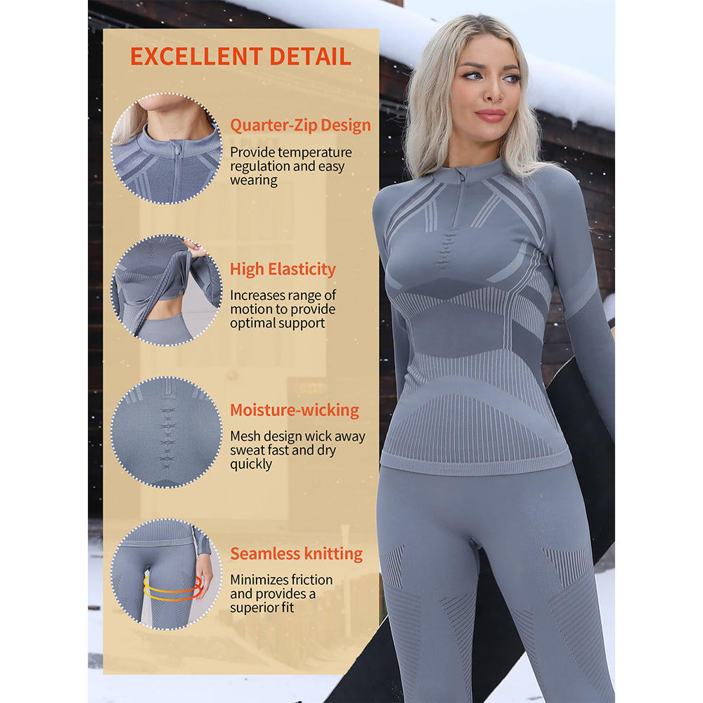 Attraco Women's Thermal Underwear Sets Half Zip Long Johns Underwear Thermal Wear Thermal Set For Winter