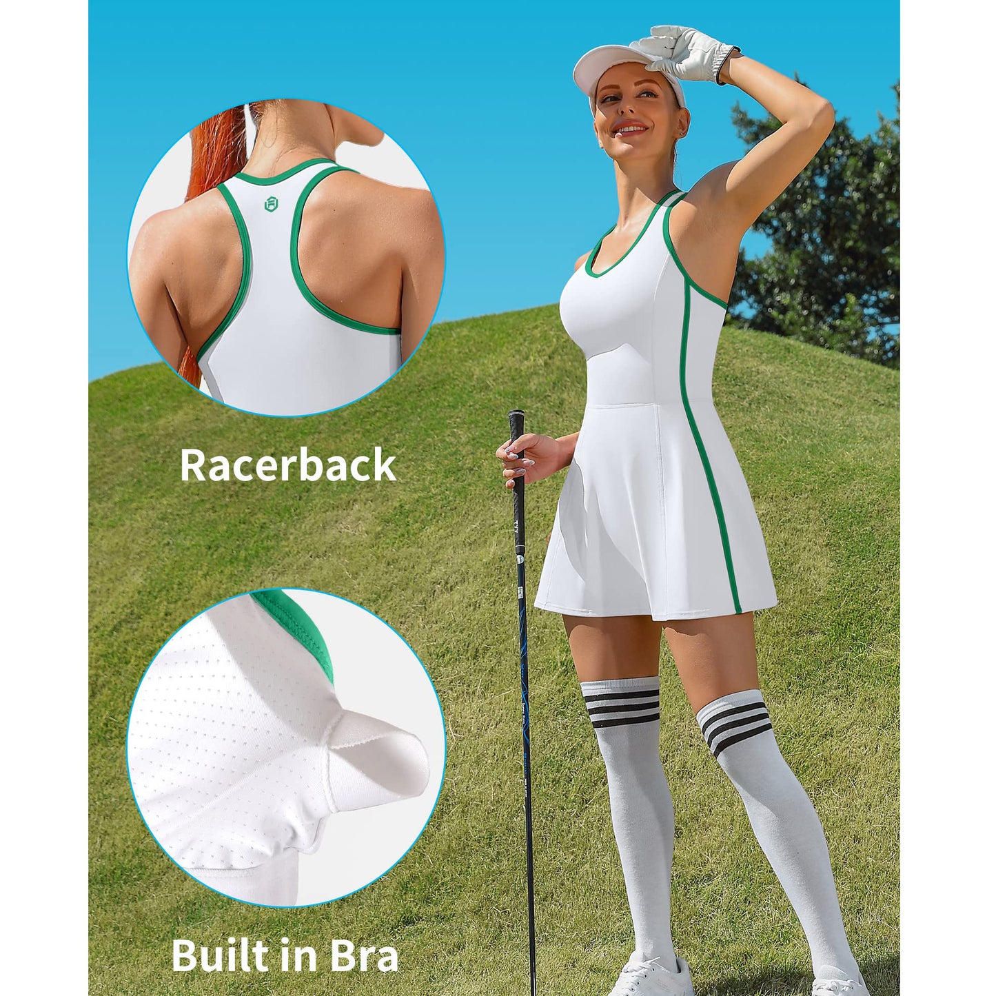 Attraco Tennis Dresses for Women with Shorts Pockets and Bra V Neck Racerback Golf Outfits