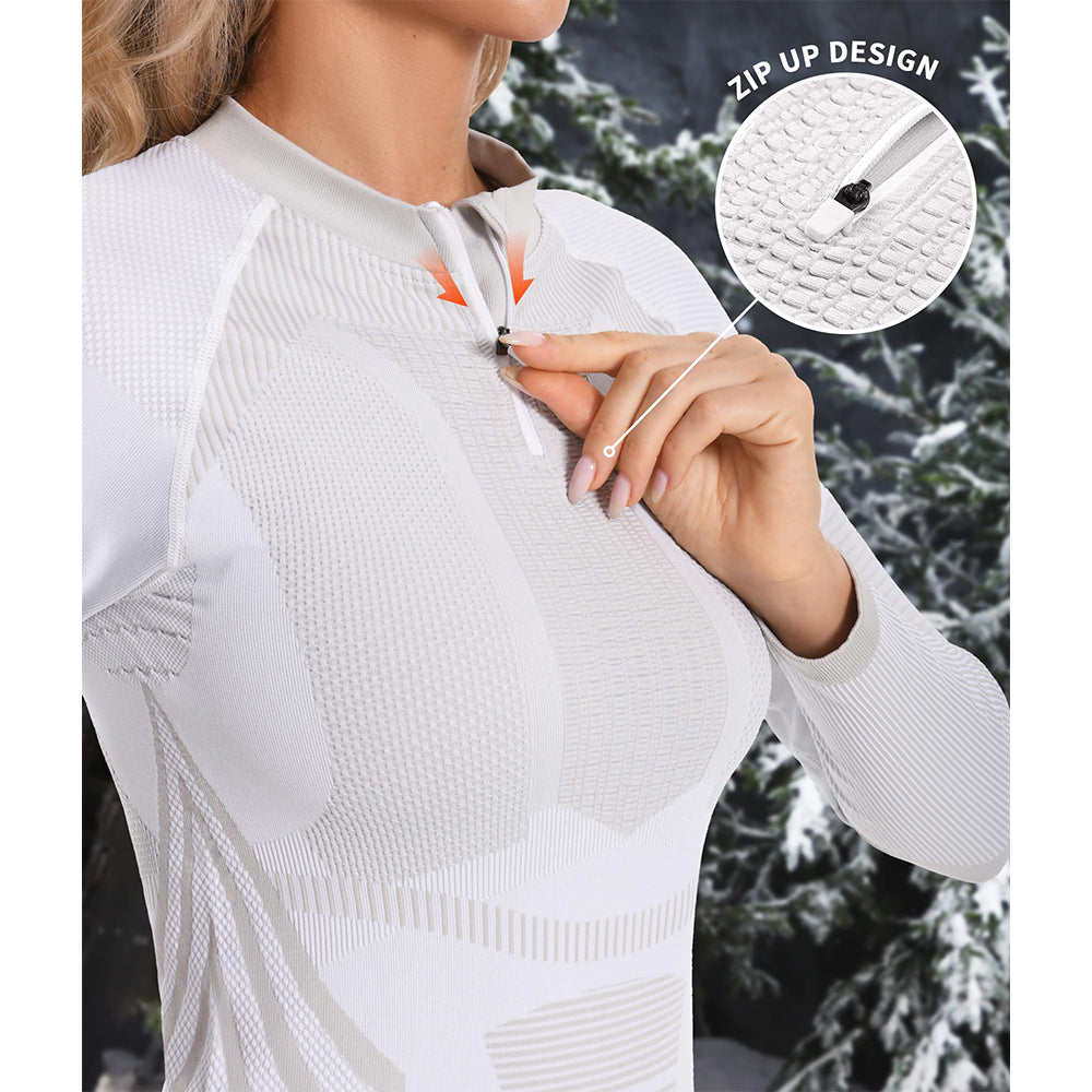 Attraco Women's Thermal Base Layer Set for Skiing Quarter Zip Thermal Underwear for Cold Weather