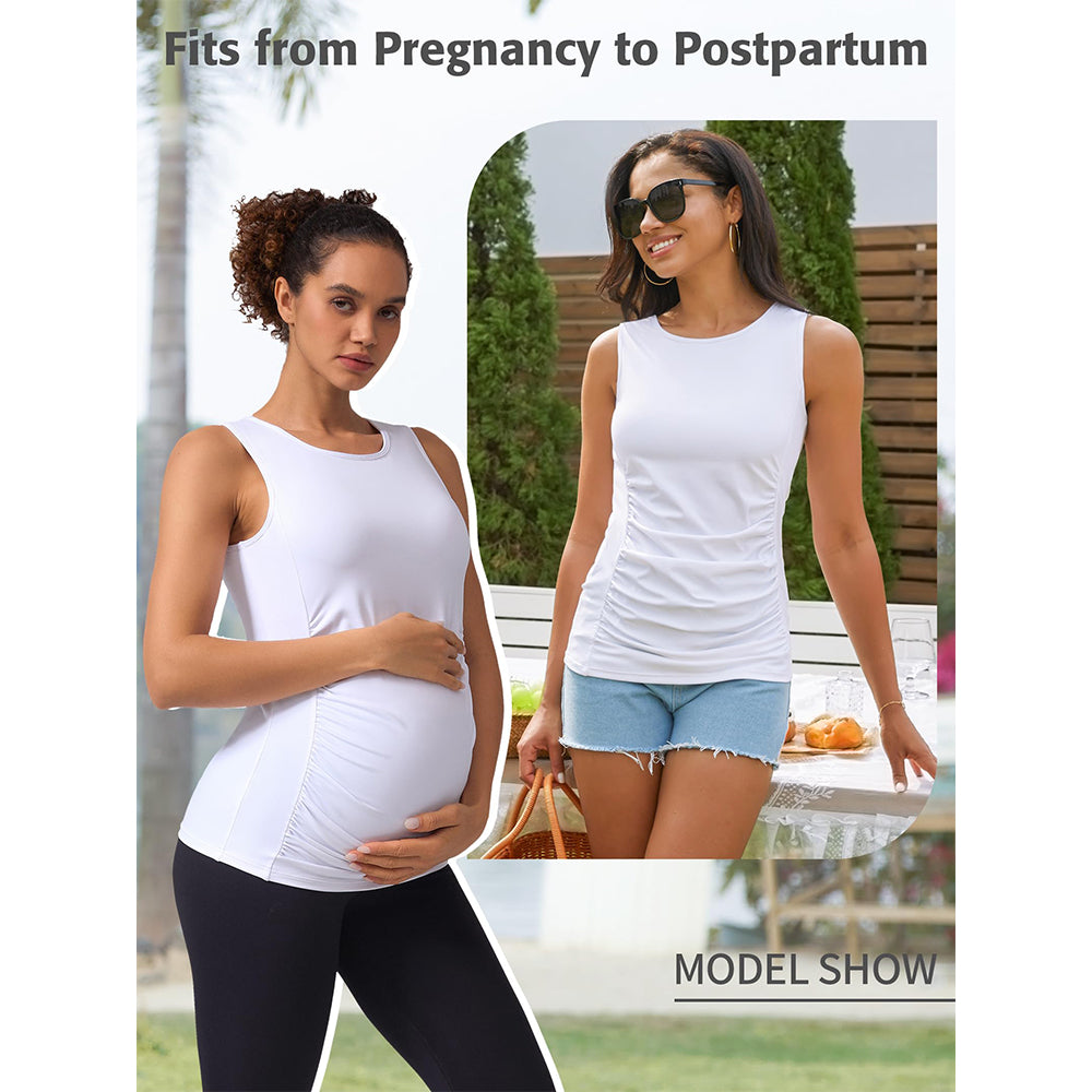Attraco Women's Wide Strap Pregnancy Tank with Built in Bra Side Ruched Sleeveless Maternity Tank Tops  Sport Tops