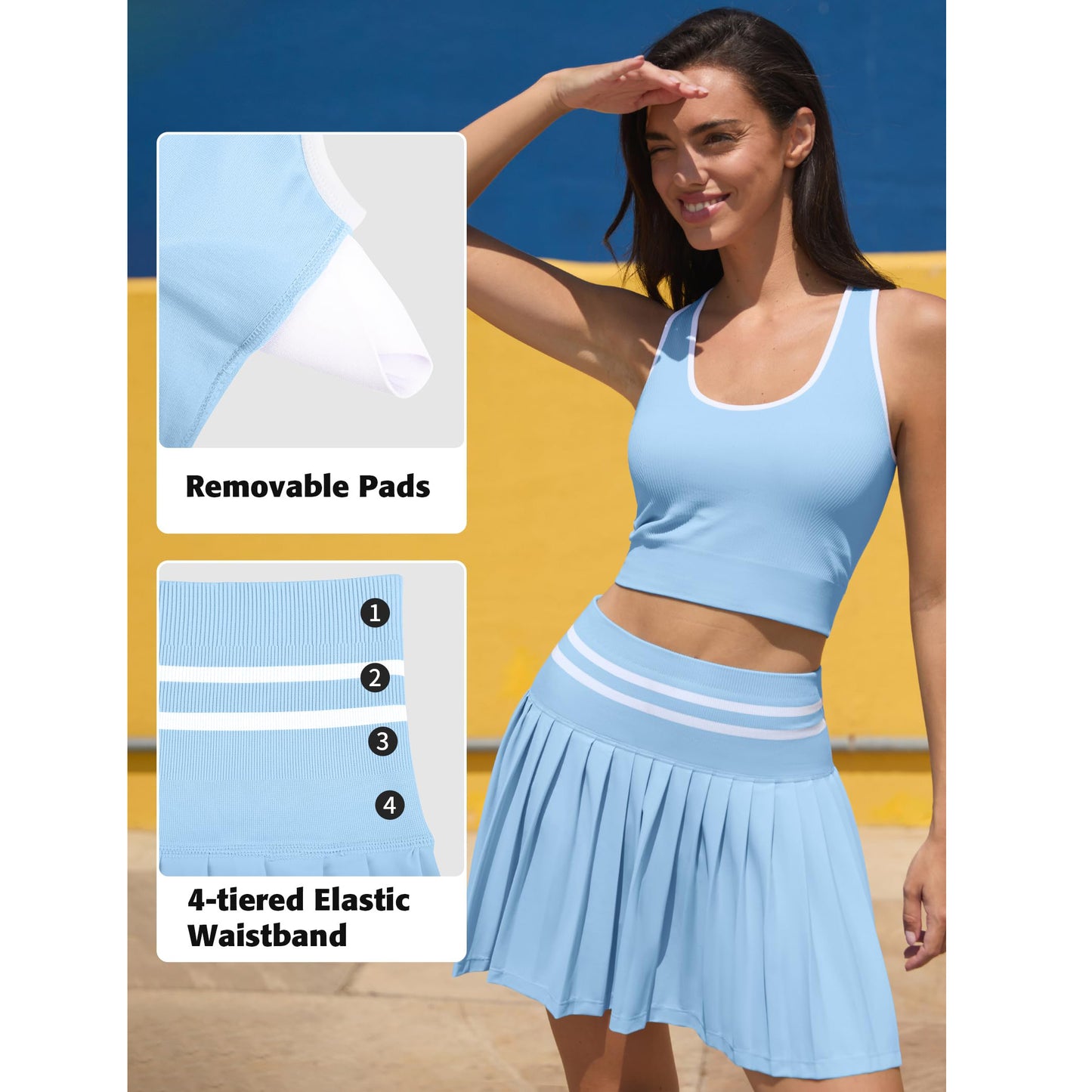 High Waist Pleated Skirt Two Piece Tennis Dress-AMB20575