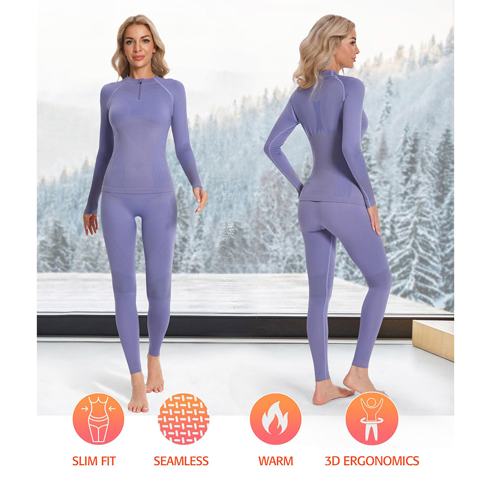 Attraco Women's Thermal Base Layer Set for Skiing Quarter Zip Thermal Underwear for Cold Weather