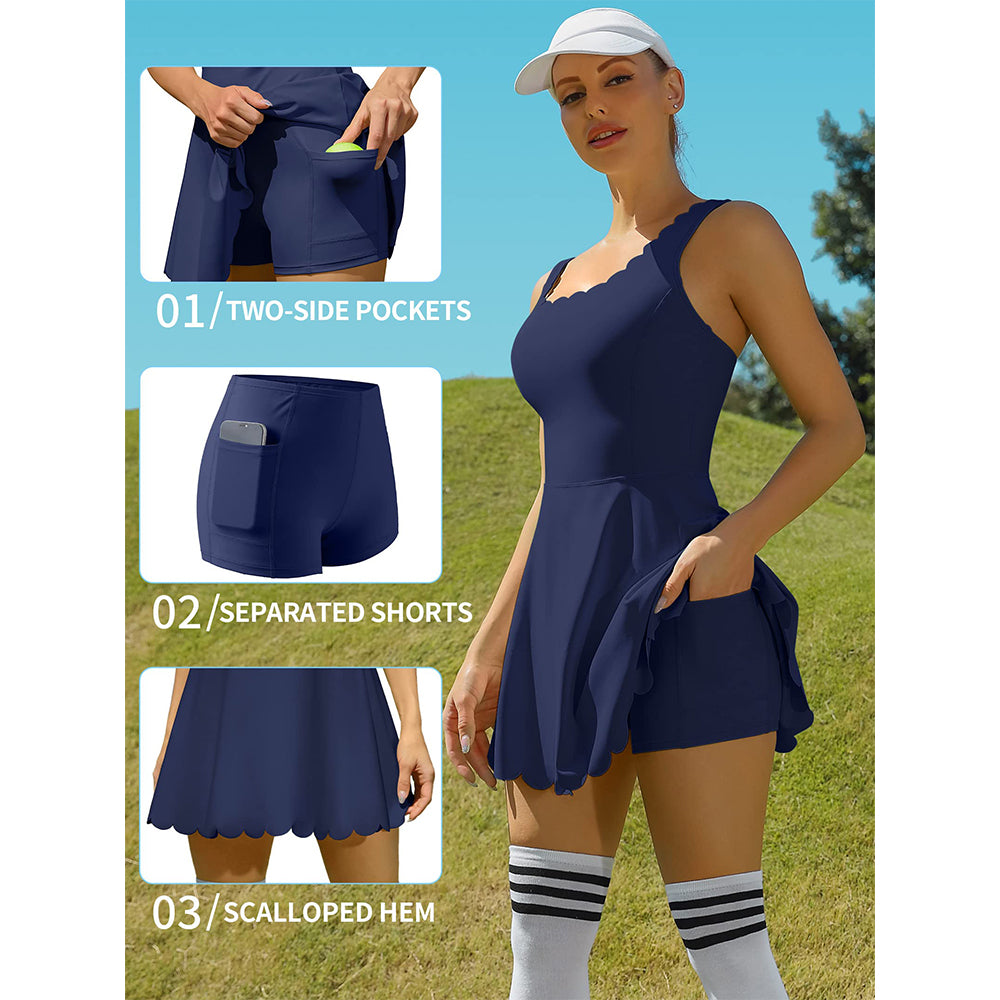 Attraco Women's Tennis Dress with Shorts Workout Golf Skirts with Pockets Athletic Dresses Sport Dresses