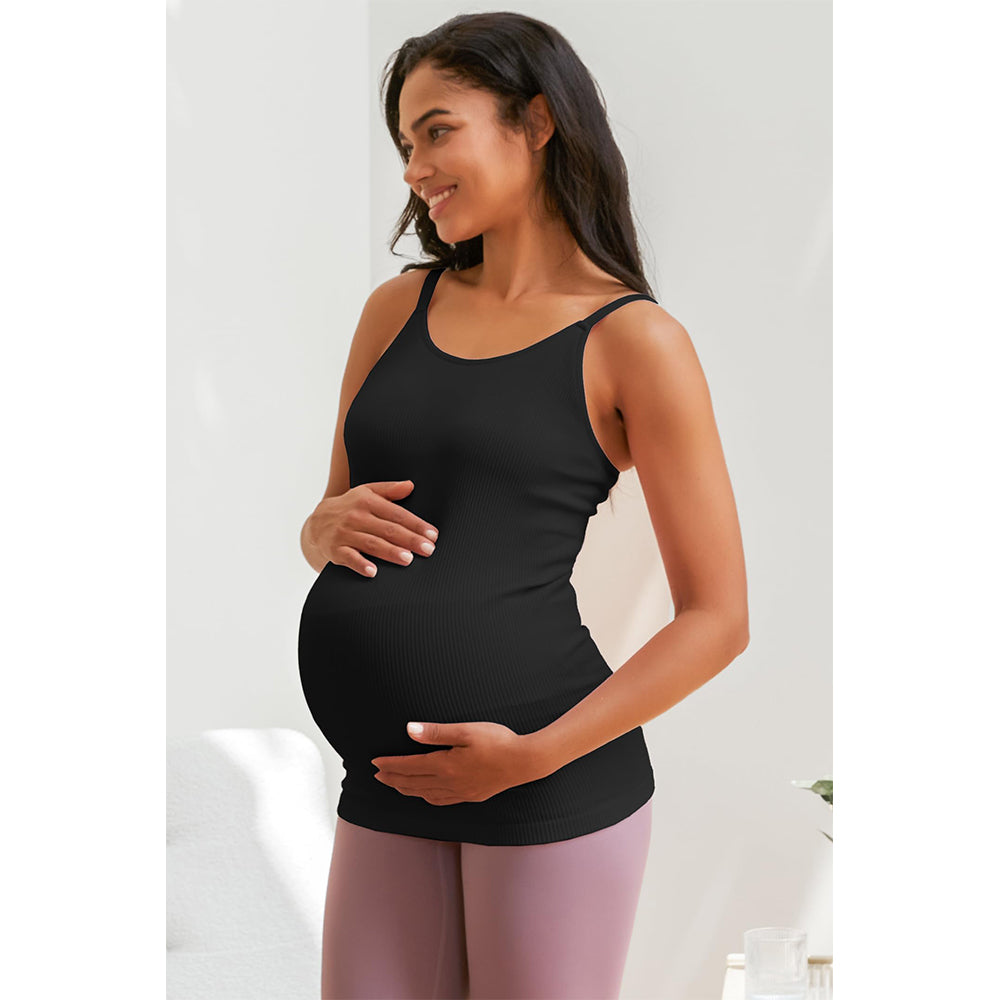 Attraco Women's Maternity Tank Tops with Built in Bra Ribbed Pregnancy Clothes Adjustable Straps