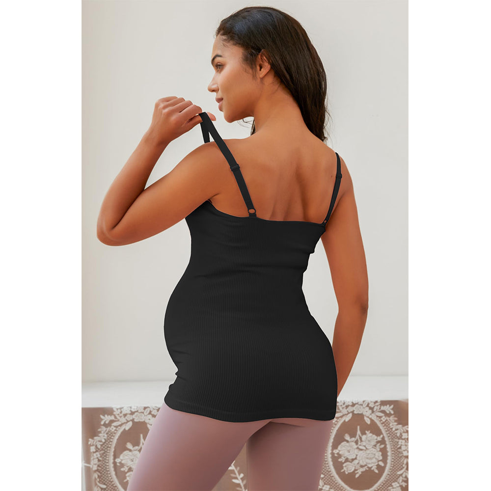 Attraco Women's Maternity Tank Tops with Built in Bra Ribbed Pregnancy Clothes Adjustable Straps