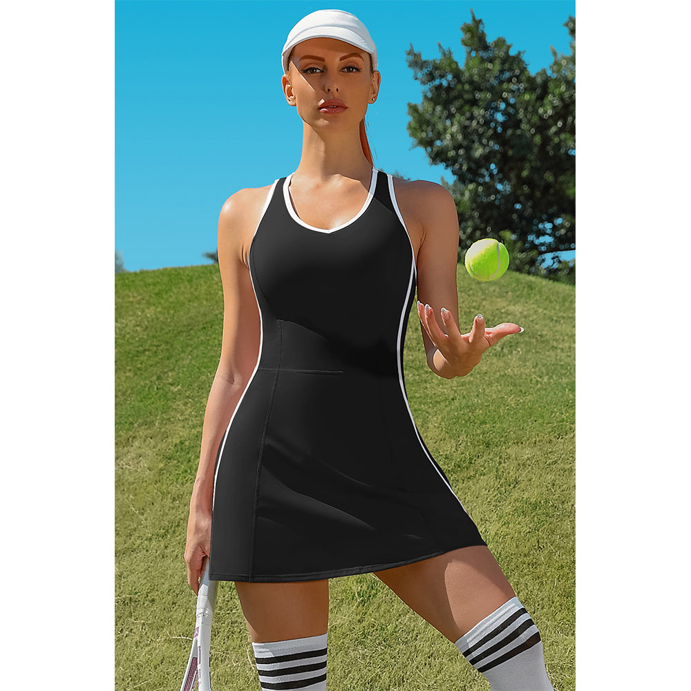 Attraco Tennis Dresses for Women with Shorts Pockets and Bra V Neck Racerback Golf Outfits