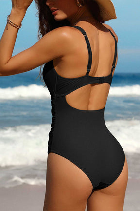 Ruched Tummy Control High Cut Backless Swimwear