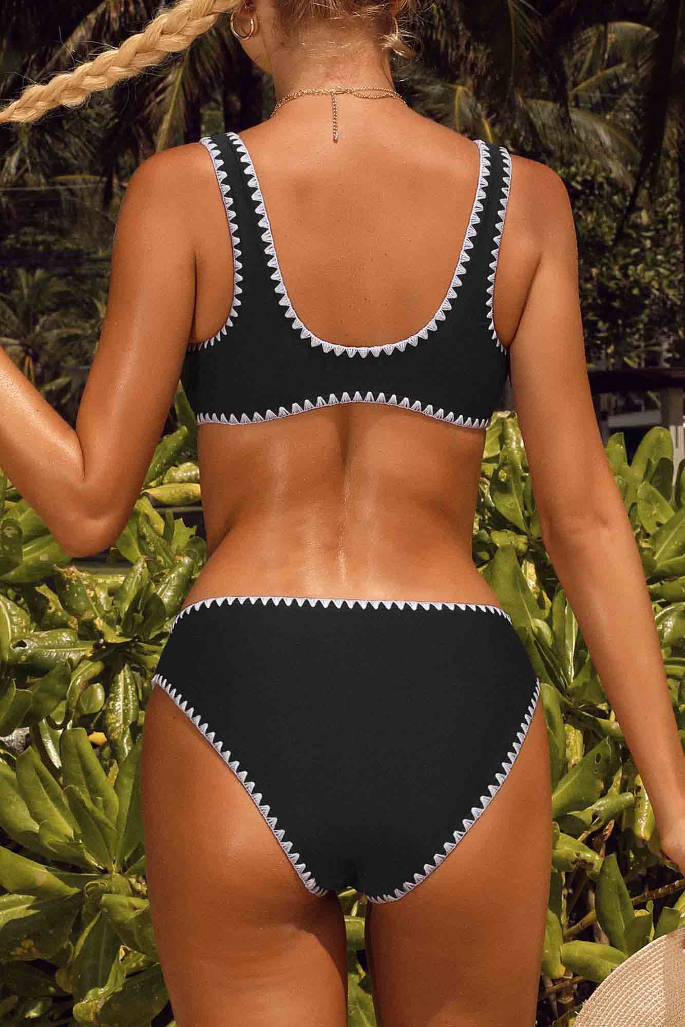 Womens Bikini Bathing Suit Crop Top High Cut Two Piece Swimsuit Sets-7685