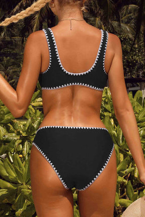 Womens Bikini Bathing Suit Crop Top High Cut Two Piece Swimsuit Sets-7685