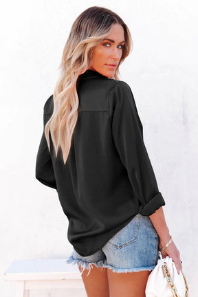 Women Satin Long Sleeves V-neck Blouse Lady Shirt-AL9595