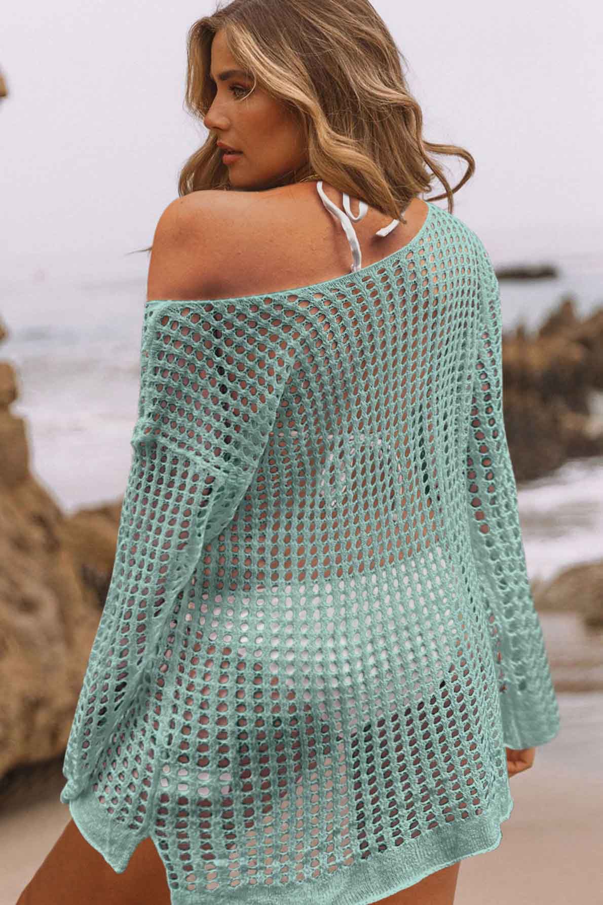 Hollow Out Long Sleeve Loose Cover Up