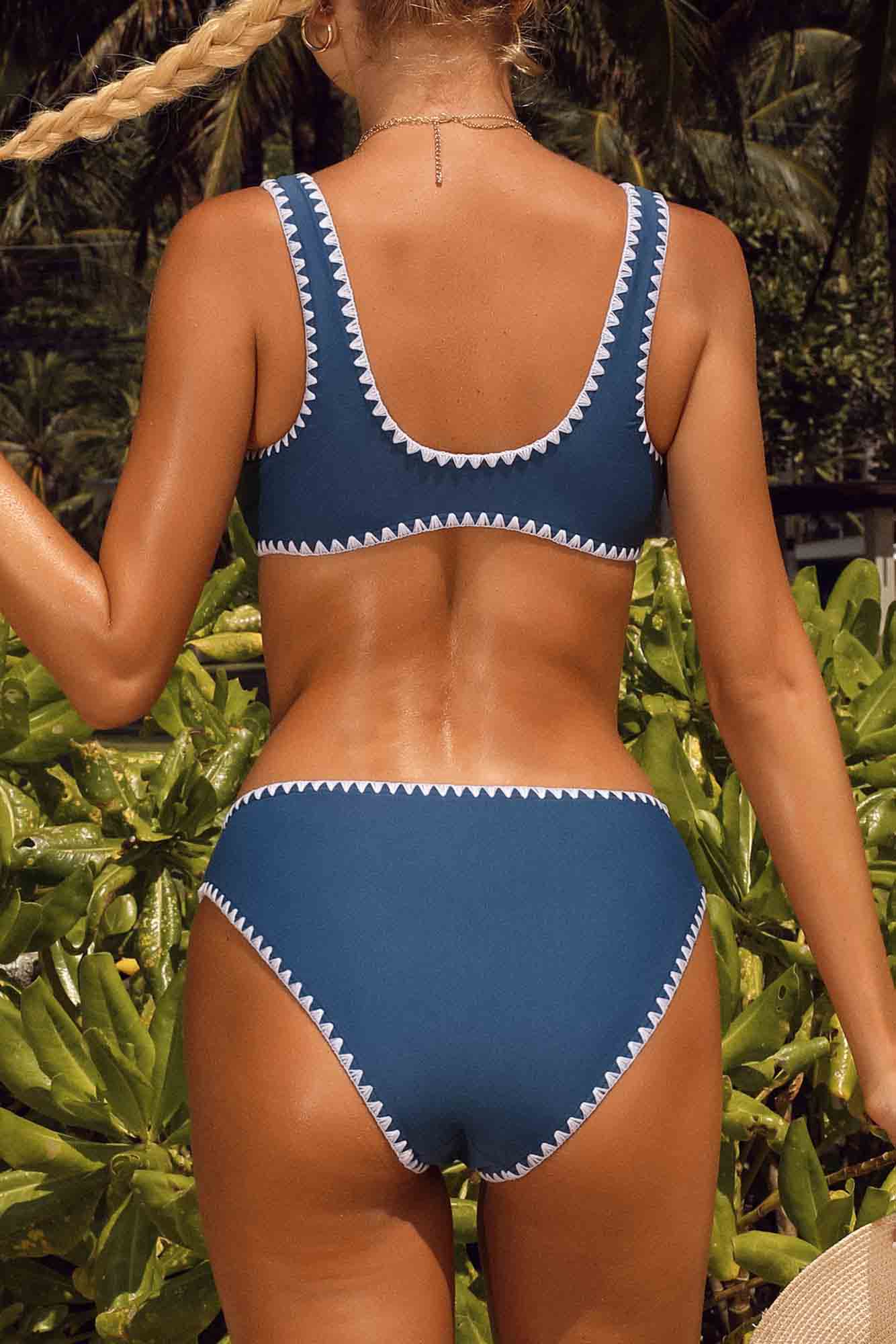 Womens Bikini Bathing Suit Crop Top High Cut Two Piece Swimsuit Sets-7685