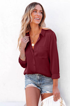 Women Satin Long Sleeves V-neck Blouse Lady Shirt-AL9595