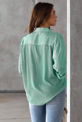 Striped Button Down Blouses  Long Sleeve Shirts -AL9502