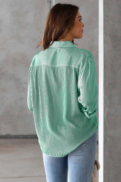 Striped Button Down Blouses  Long Sleeve Shirts -AL9502