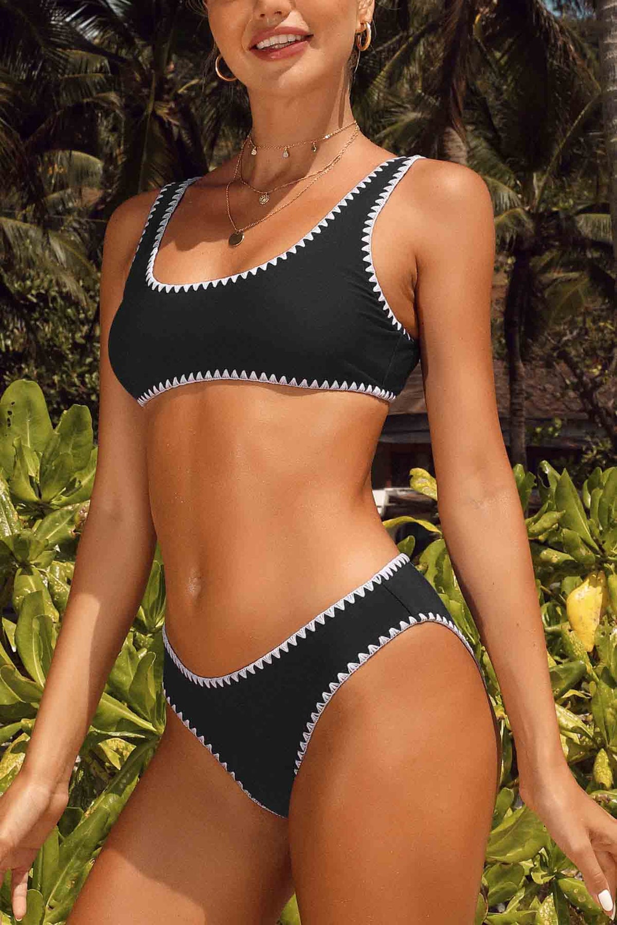 Womens Bikini Bathing Suit Crop Top High Cut Two Piece Swimsuit Sets-7685