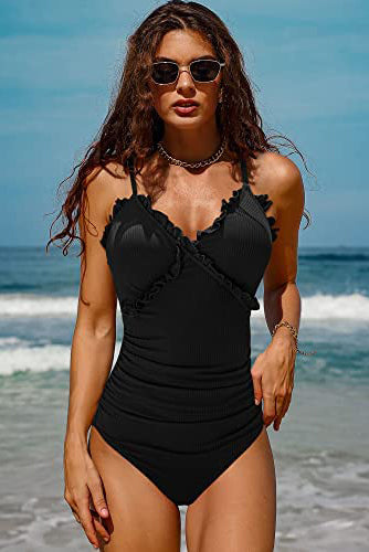 Ribbed Ruched Swimsuit High Cut Monokini One Piece