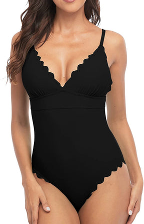 Scalloped Padded High Cut One Piece Swimsuits-1336