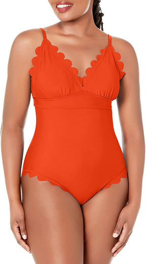 Scalloped Padded High Cut One Piece Swimsuits-1336