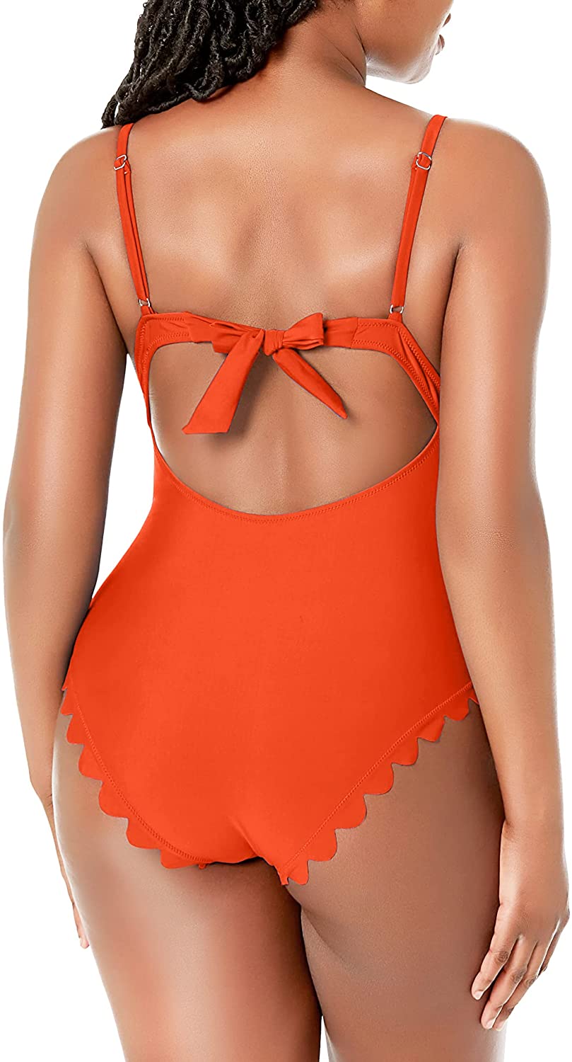 Scalloped Padded High Cut One Piece Swimsuits-1336