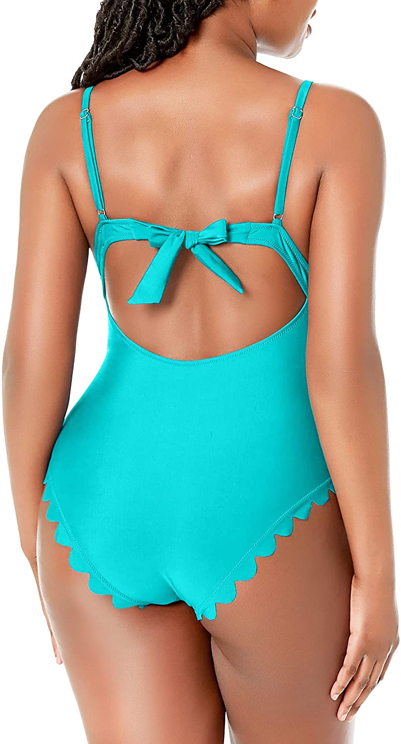 Scalloped Padded High Cut One Piece Swimsuits-1336